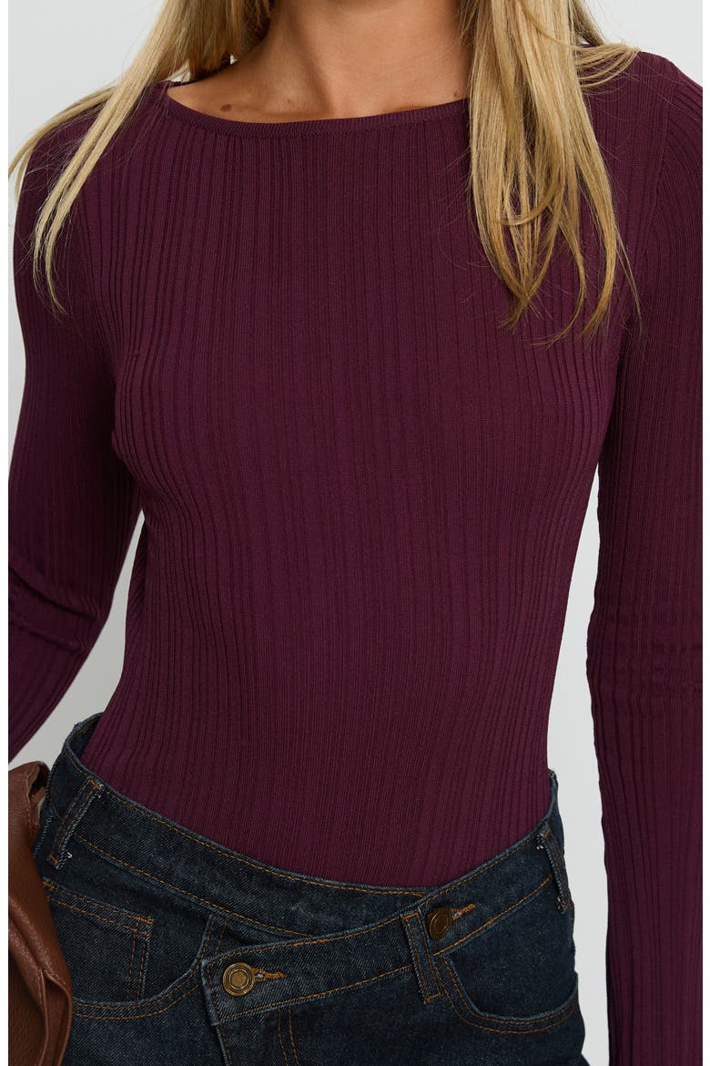 Mayok Open Back Rib Bodysuit, Alternate, color, PLUM