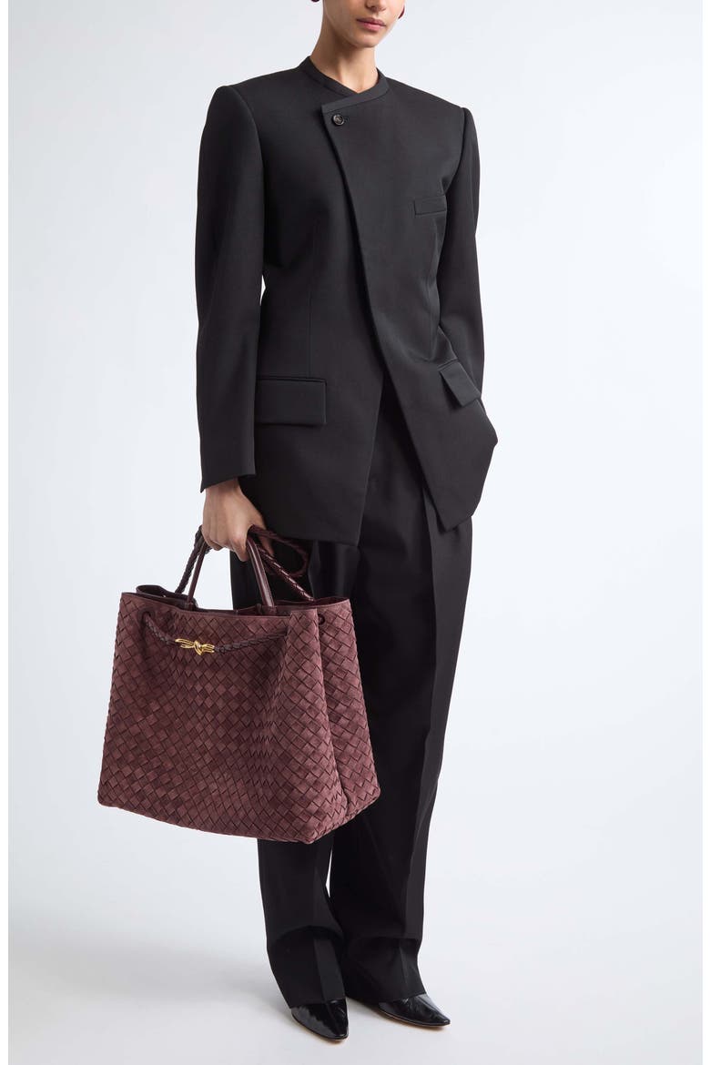 Collarless Wool Poudre Jacket, Alternate, color, 1010 DOUBLE BLACK