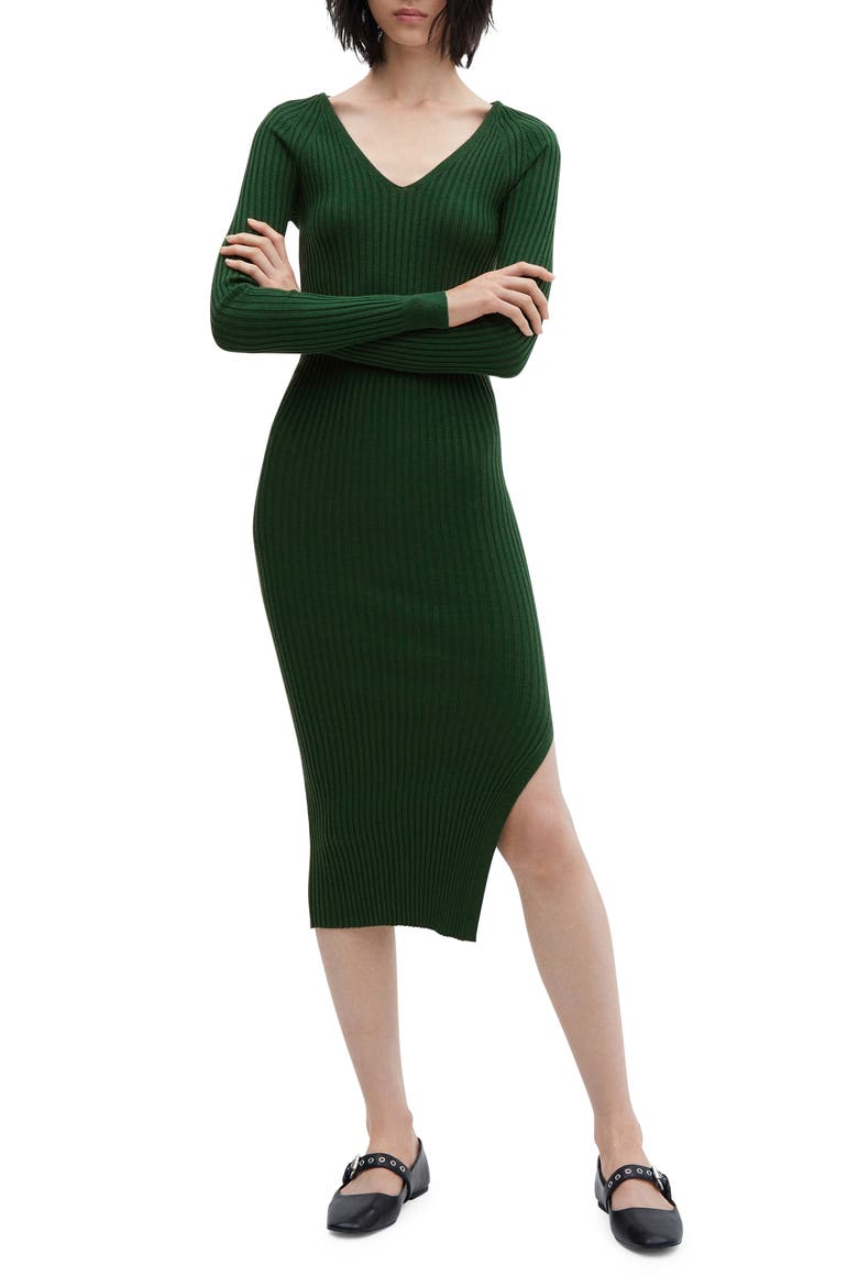 Long Sleeve Rib Sweater Dress, Main, color, GREEN
