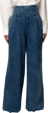 JLUXLABEL Pleated Wide Leg Denim Pants