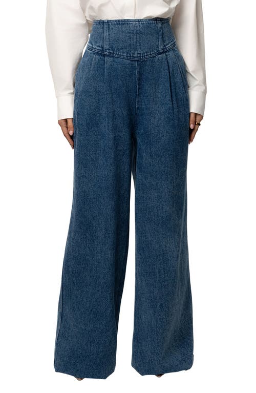 Jluxlabel Pleated Wide Leg Denim Pants In Blue