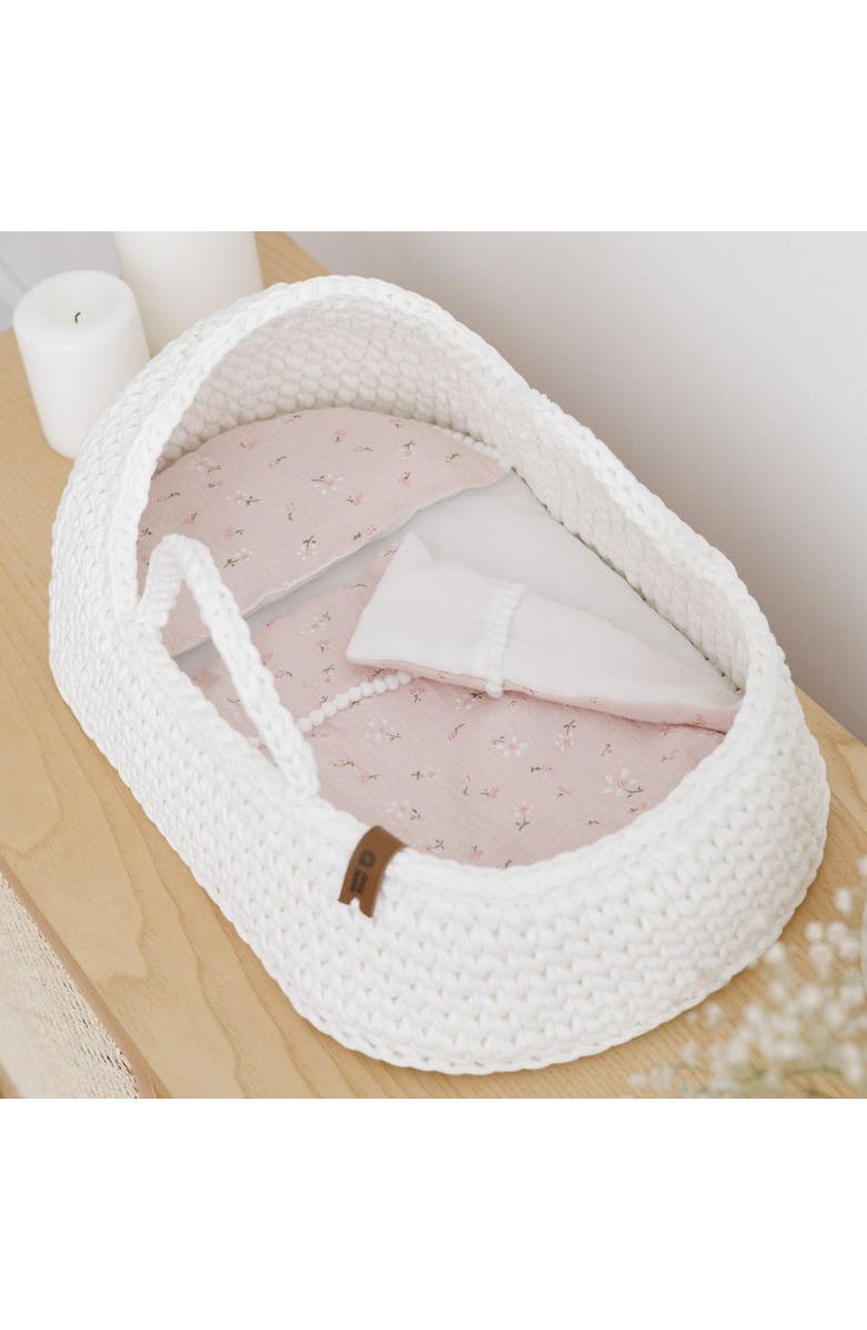 Anzy Home Doll Moses Basket w/Rocking Stand, Alternate, color, White