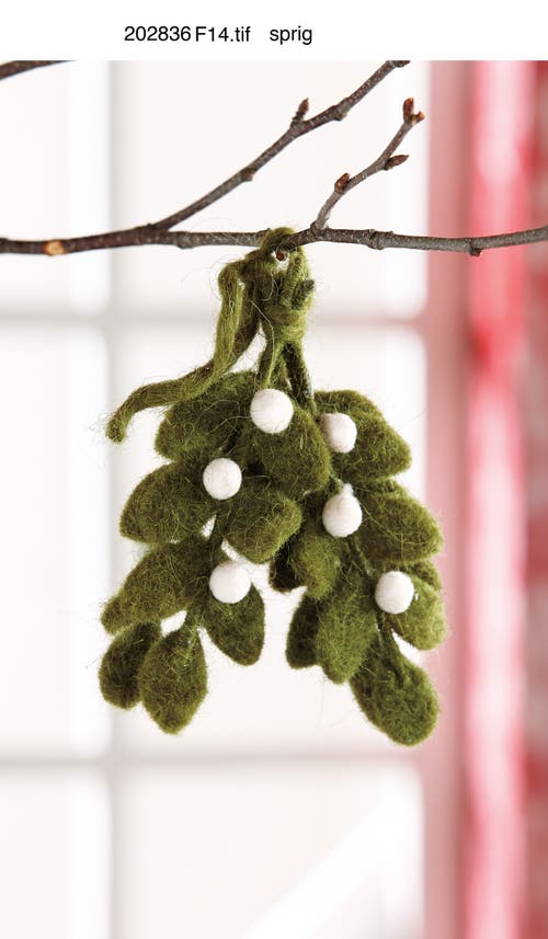 Tag Green Mistletoe Felt Ornament 4 Inch Christmas Tree Decoration Spot Clean In Green