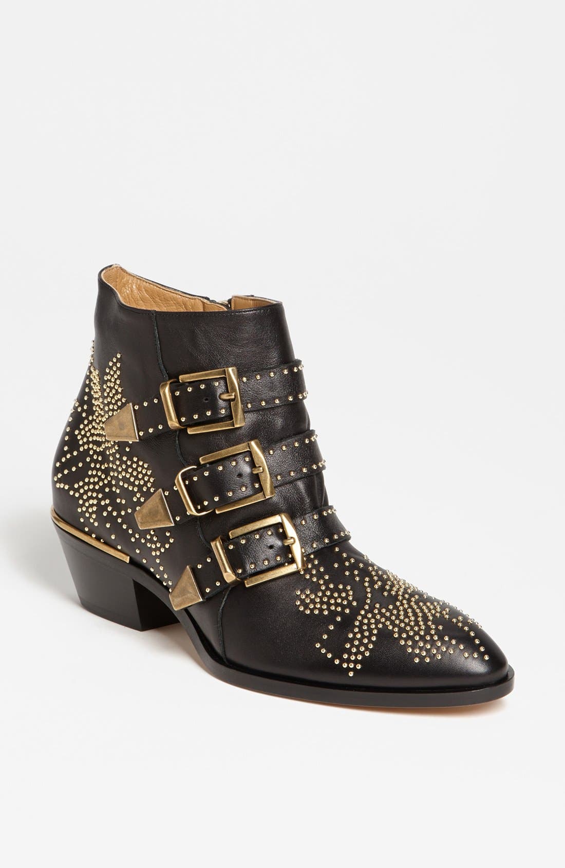'Susanna' Stud Buckle Bootie, Main, color, BLACK/ GOLD