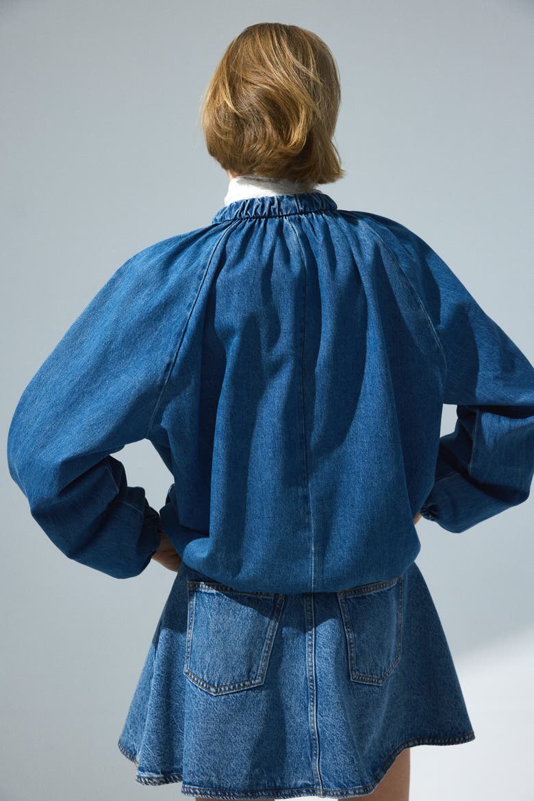 Gathered Bomber Jacket, Alternate, color, Denim blue