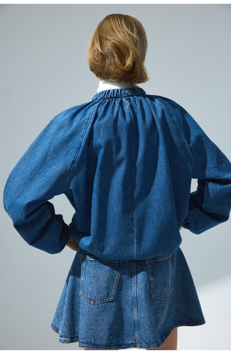H&M Gathered bomber jacket, Alternate, color, Denim Blue