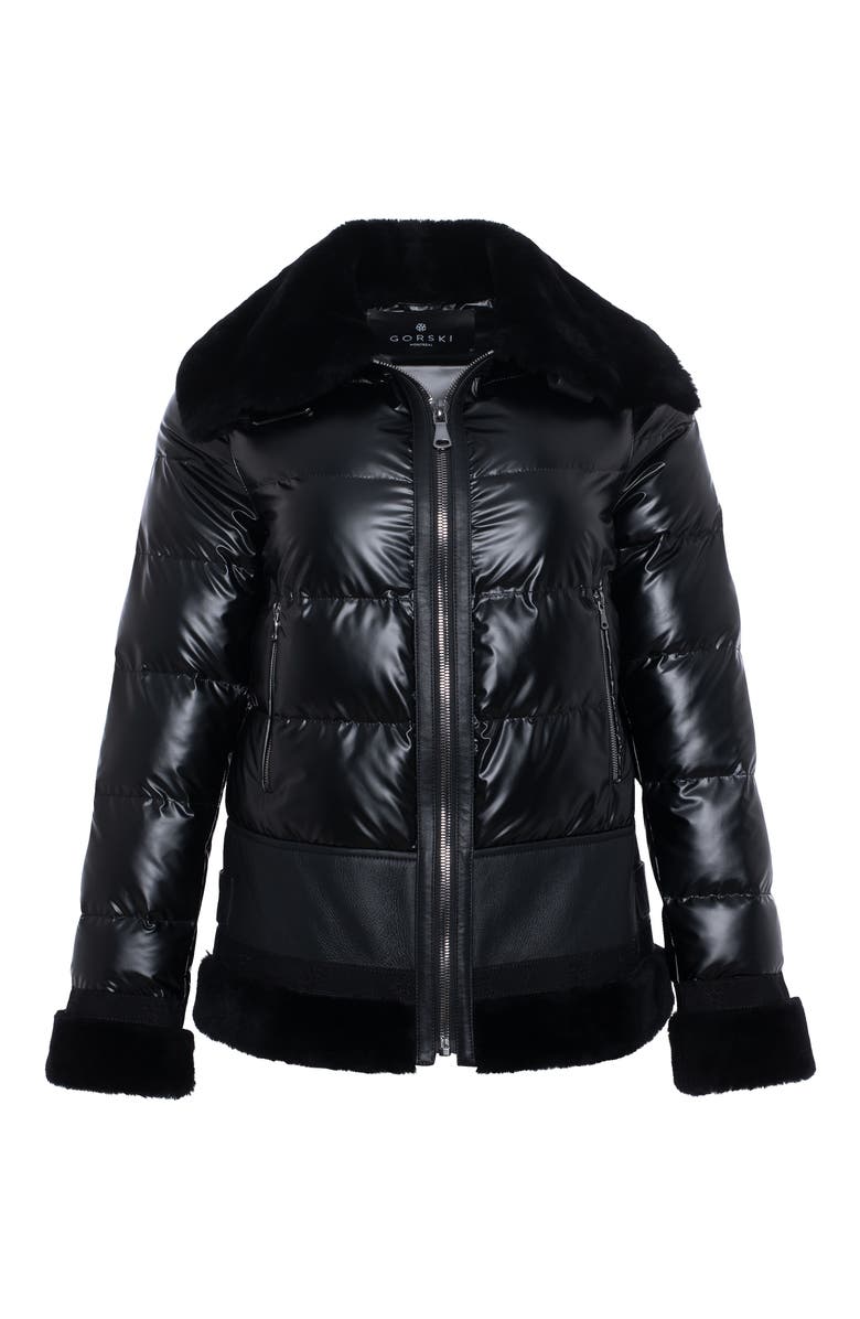 GORSKI Quilted Jacket with Genuine Shearling Trim, Alternate, color, Black/Black