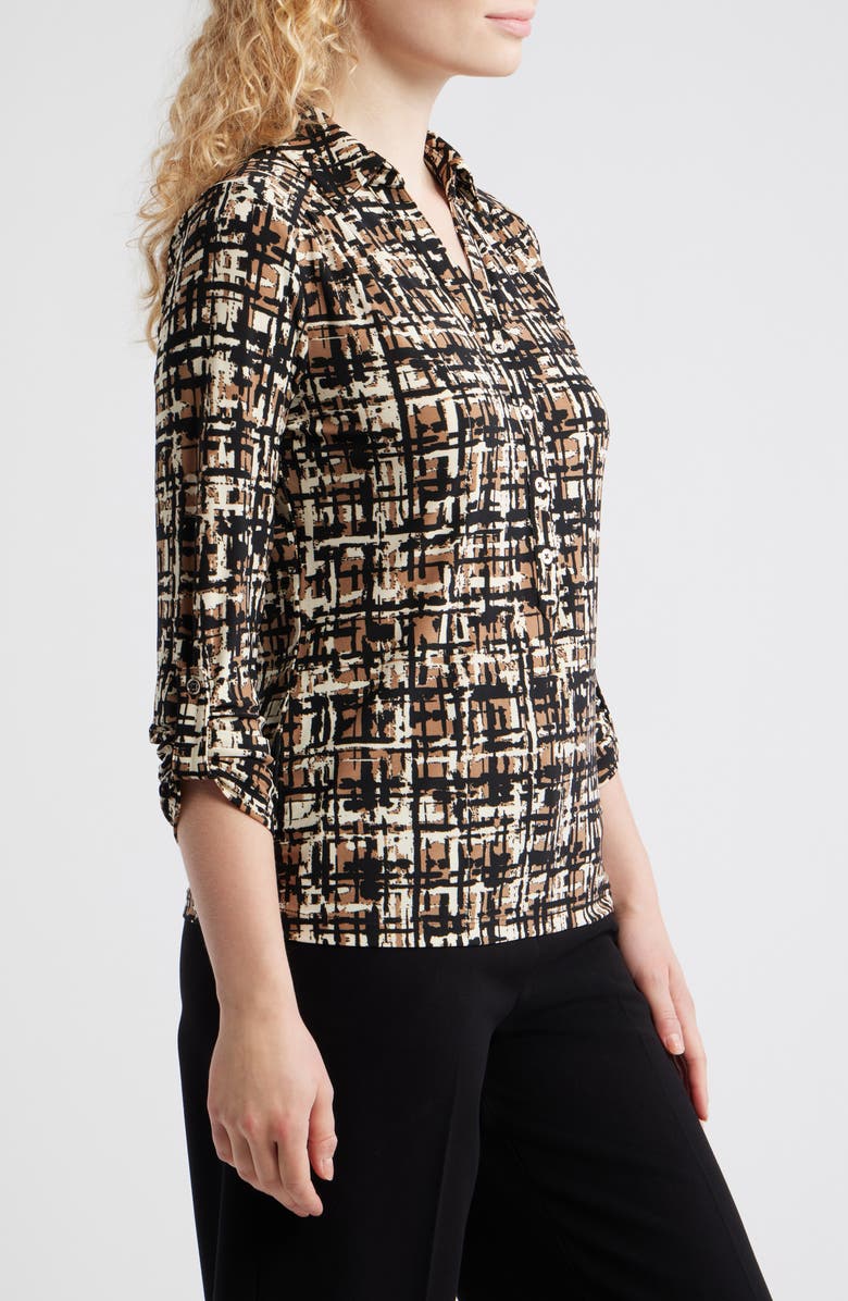 AK ANNE KLEIN Abstract Print Johnny Collar Half Placket Shirt, Alternate, color, Anne Black/ Vicuna Mlt