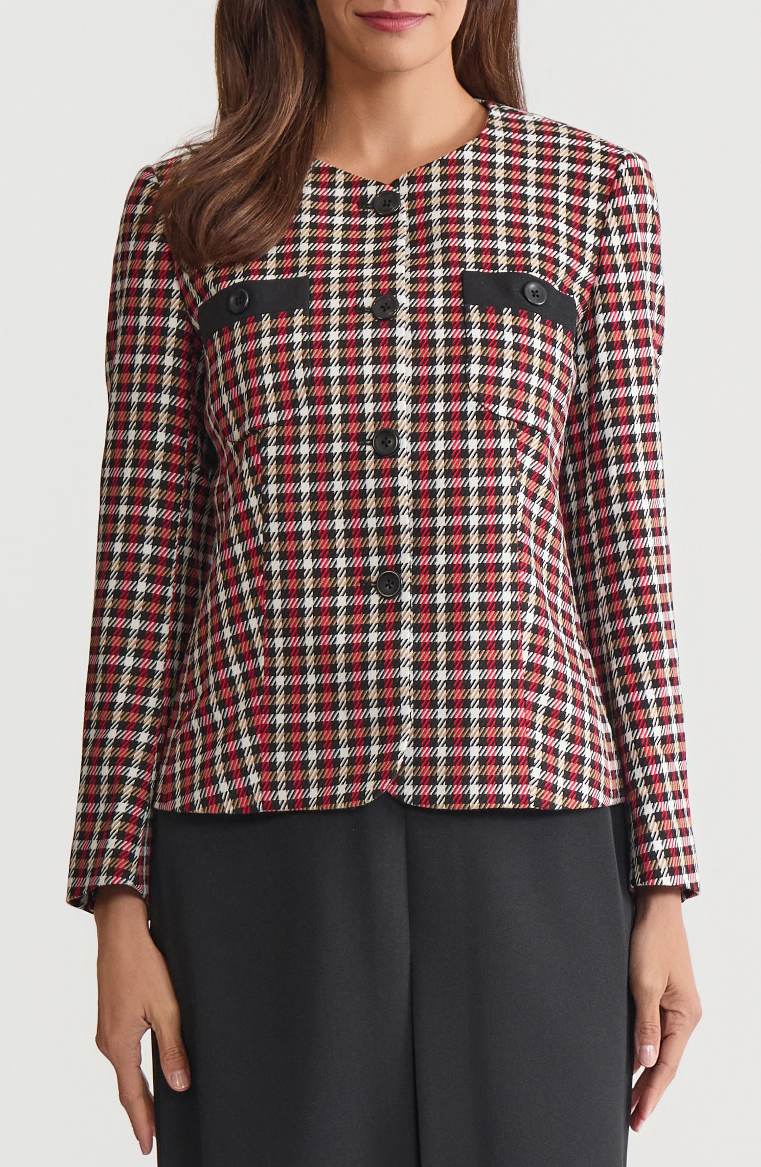 Collarless Houndstooth Blazer