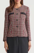 KASPER Collarless Houndstooth Blazer