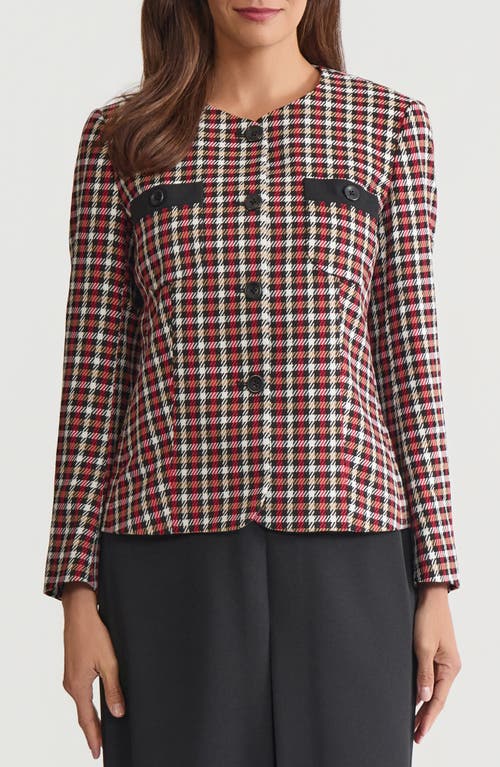 Kasper Collarless Houndstooth Blazer In Brown
