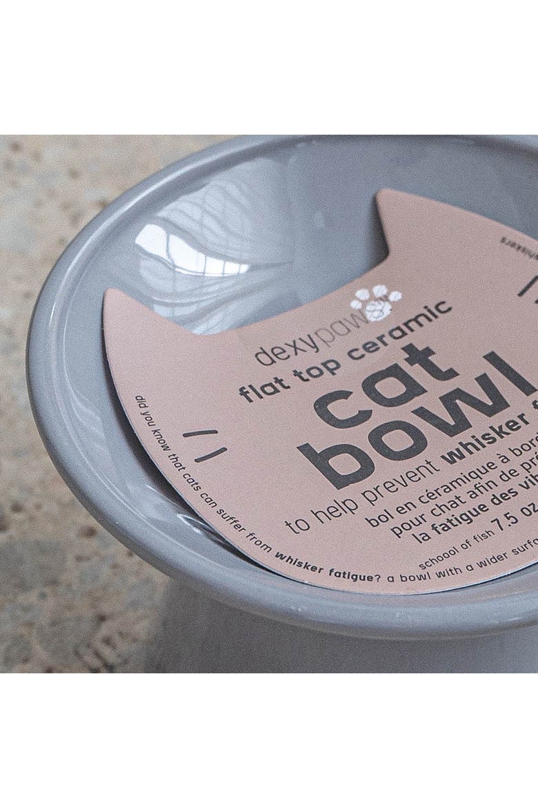 Flat Top Ceramic Cat Bowl, Grey, 7.5oz, Alternate, color, Gray