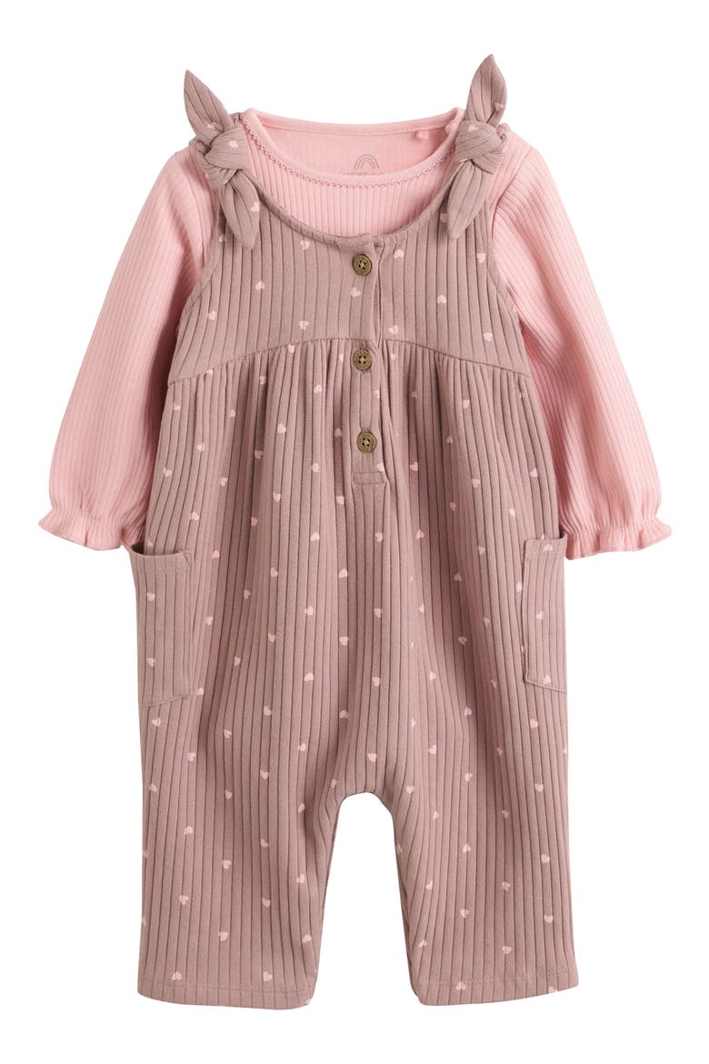 Kids' Heart Printed Romper & Bodysuit Set, Main, color, BROWN