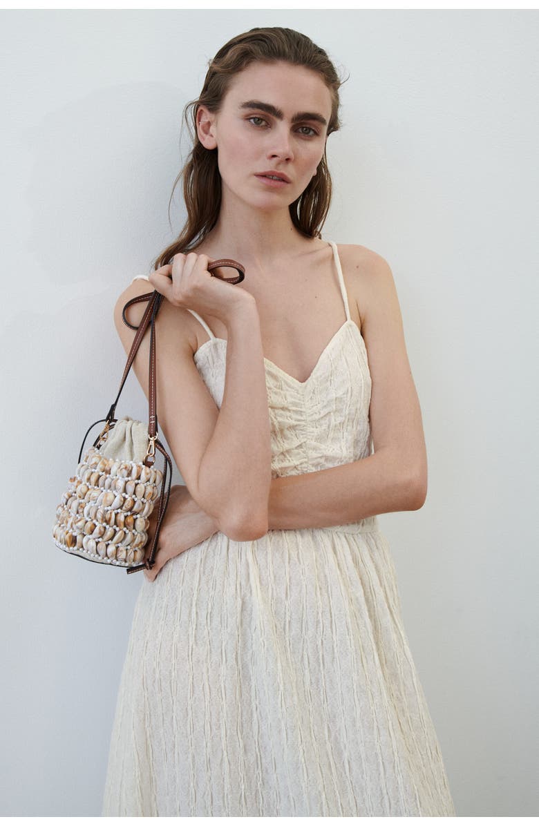 H&M Crinkled Strappy Dress, Alternate, color, Cream