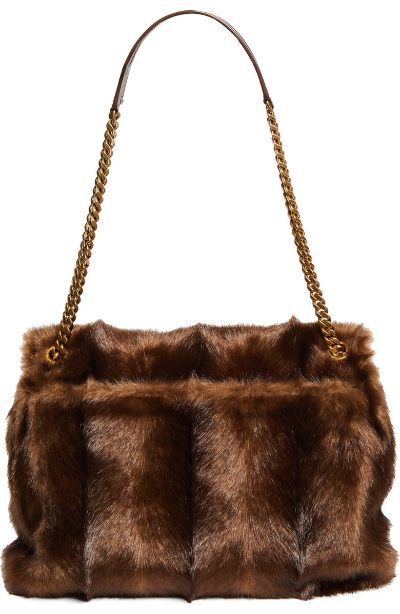 Saint Laurent Large Niki Faux Mink Shoulder Bag, Alternate, color, Espresso/ Gingerbread