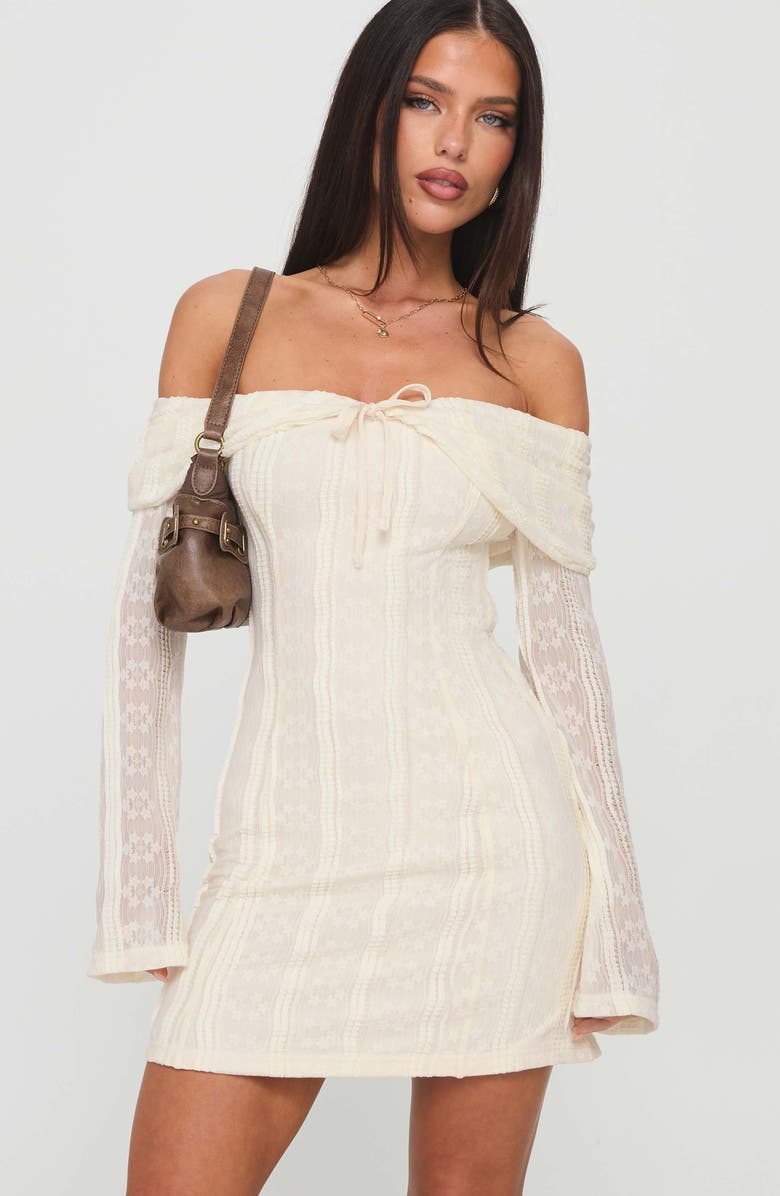 Princess Polly Colettie Off the Shoulder Long Sleeve Minidress, Alternate, color, Cream