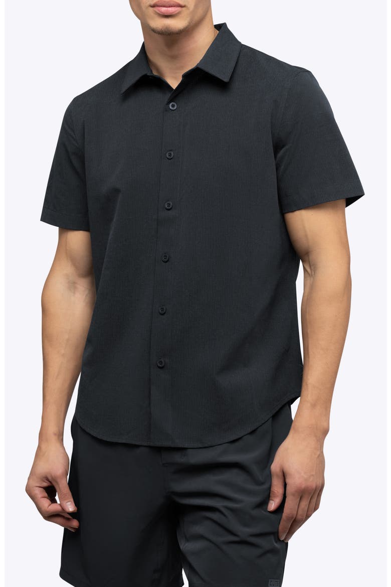Crossover Performance Short Sleeve Button-Up Shirt, Main, color, OBSIDIAN