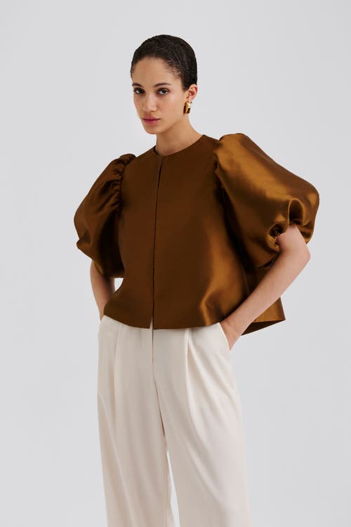 Malina Cleo Pouf Balloon Sleeve Blouse In Brown