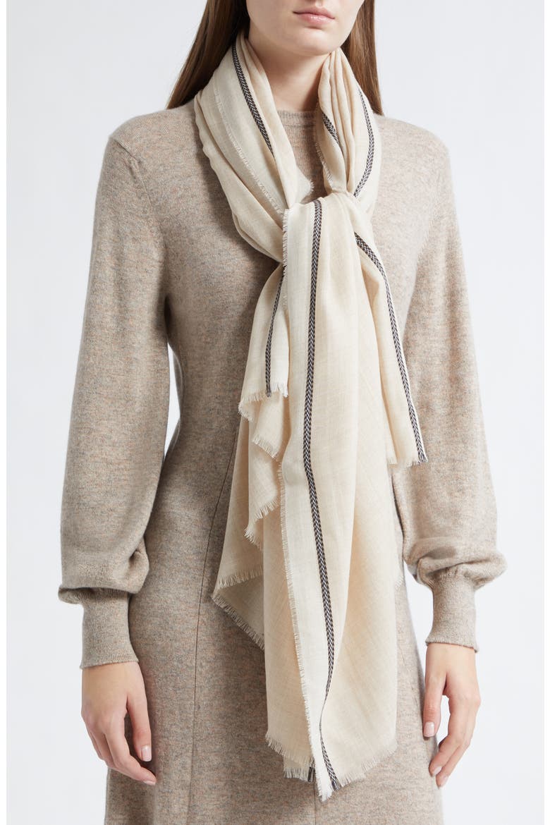 Ives Chevron Border Cashmere Fringe Scarf, Alternate, color, RU7701 NATURAL