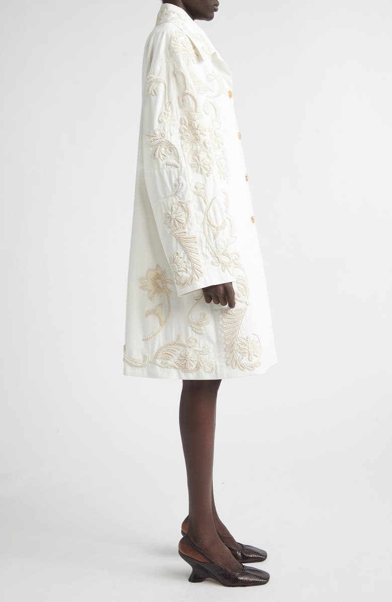Dries Van Noten Embroidered Cotton A-Line Coat, Alternate, color, Off White