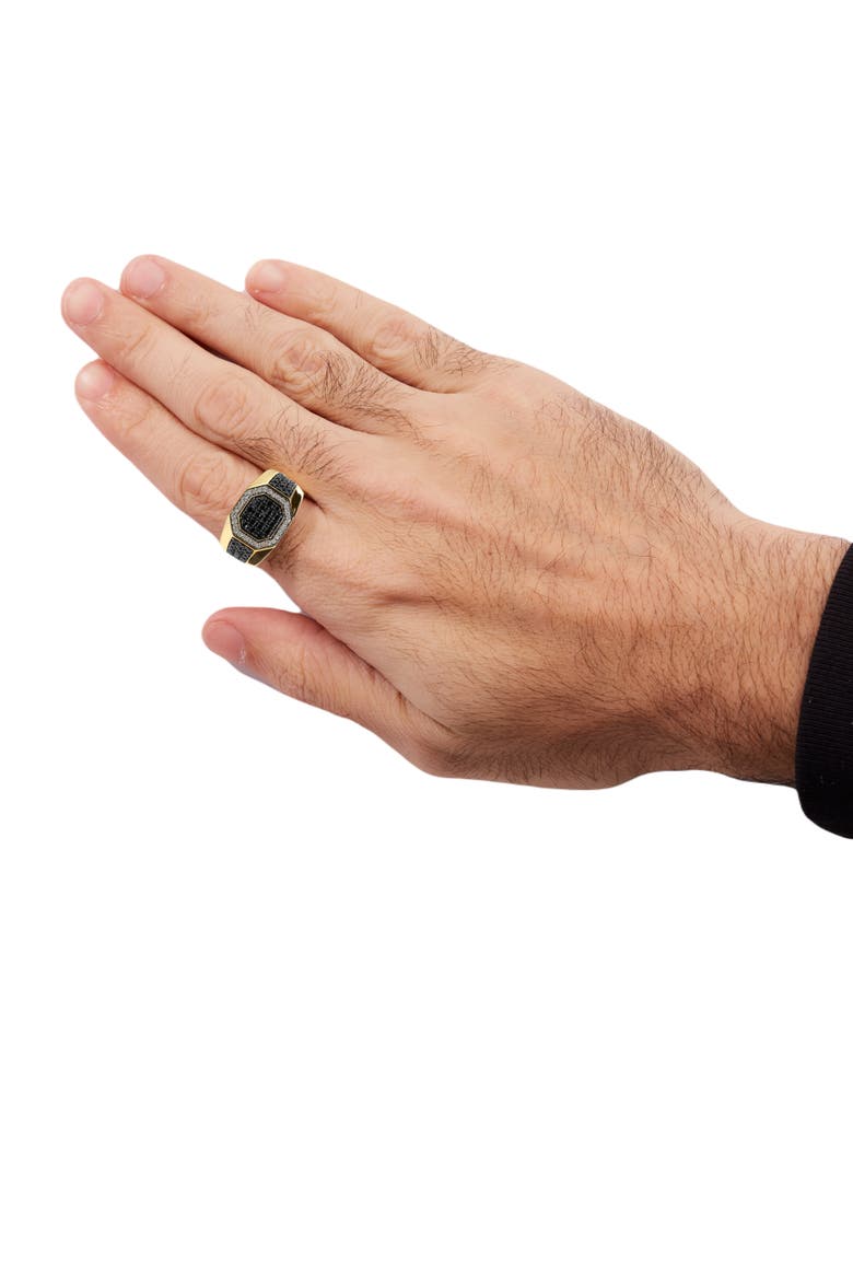 Men's 10K Yellow Gold 1 1/4 Cttw White and Treated Black Diamond Octagonal Halo Band Ring, Alternate, color, Yellow