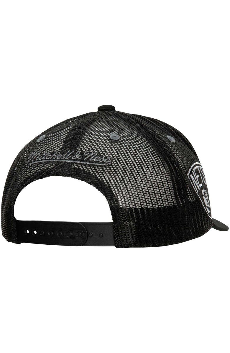 Mitchell & Ness Men's Mitchell & Ness Black Brooklyn Nets Team Seal Trucker Snapback Hat, Alternate, color,