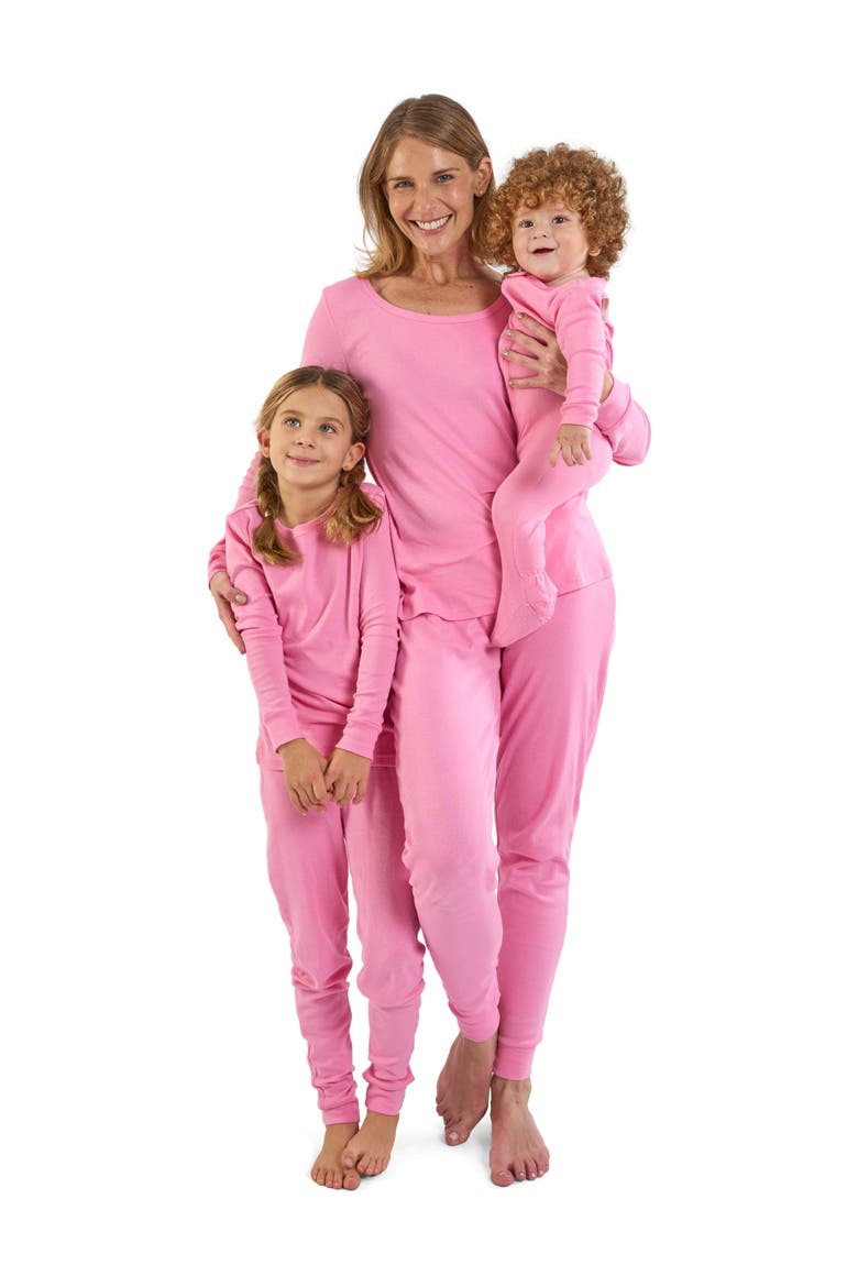 Kids Two-Piece Solid Cotton Matching Family Pajamas, Alternate, color, PINK
