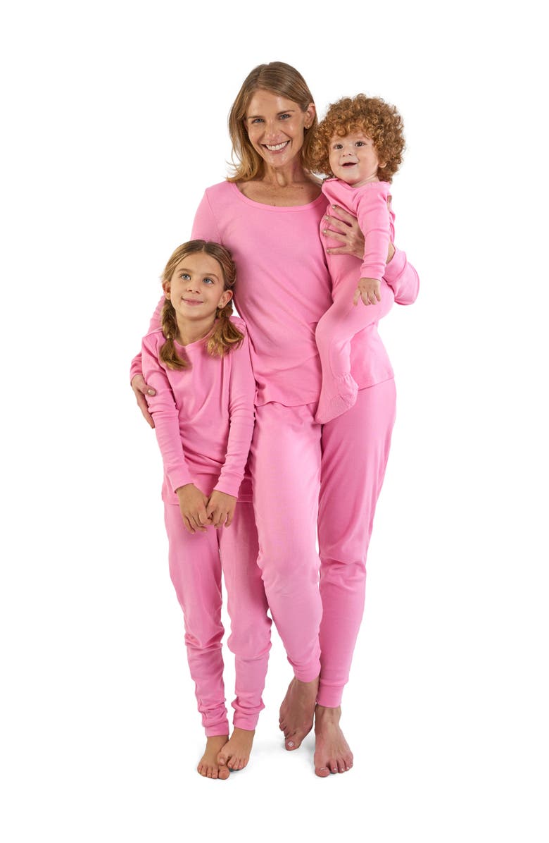Leveret Kids Short Sleeve Cotton Solid Matching Family Pajamas, Alternate, color, Light Pink