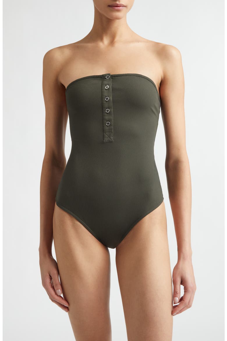 Ribbed Strapless One-Piece Swimsuit, Main, color, DARK GREEN