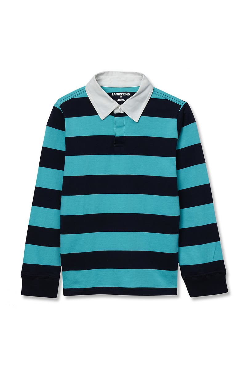 Lands' End Boys Long Sleeve Collared Rugby Shirt, Alternate, color, Classic Navy/Baltic Stripe