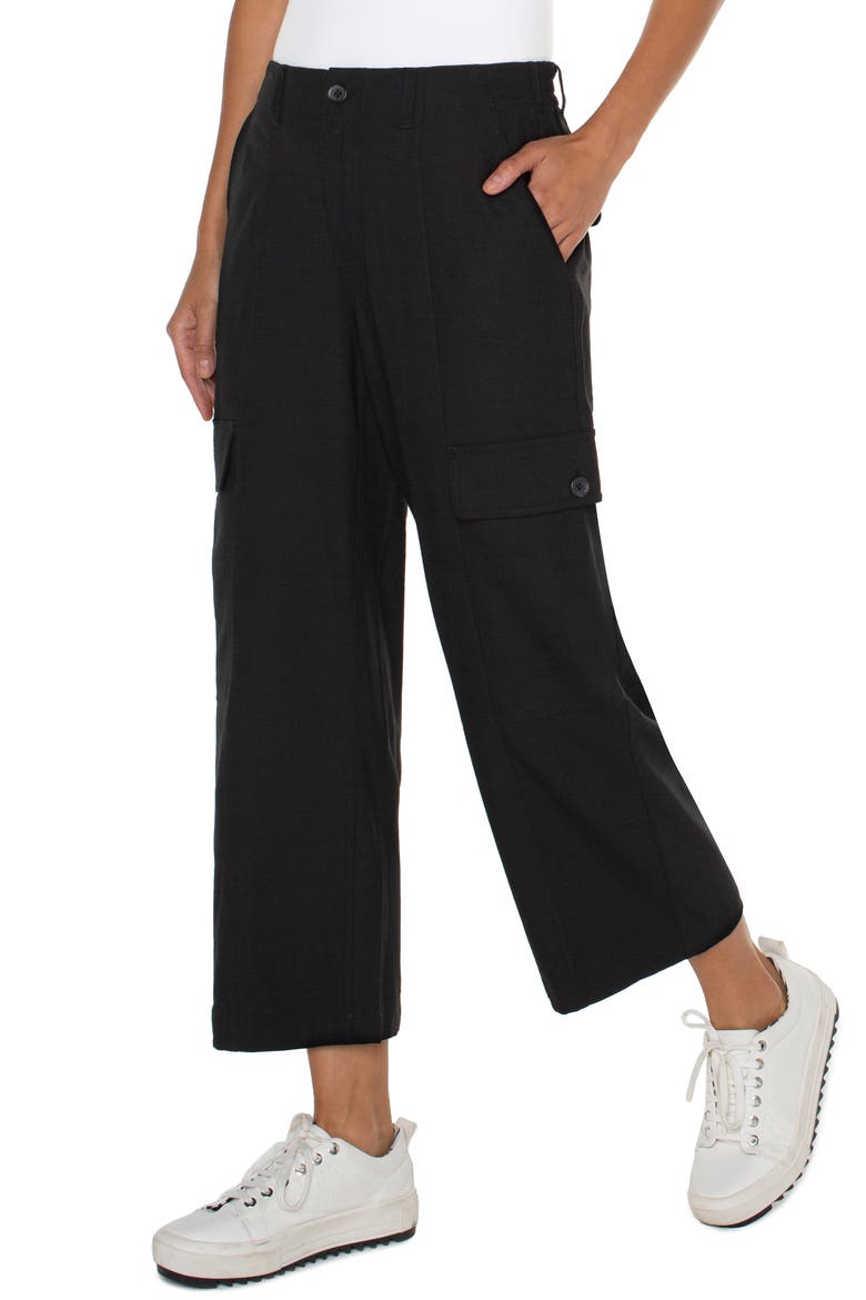 High Waist Crop Wide Leg Cargo Pants, Alternate, color, BLACK