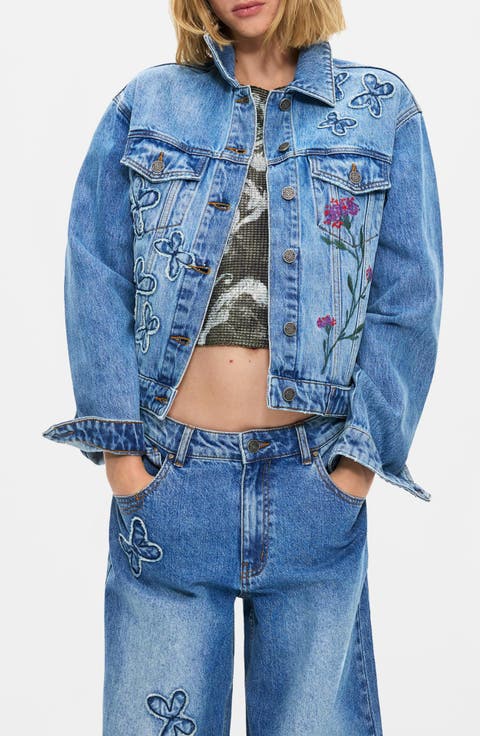 Embroidered Detail Denim Trucker Jacket
