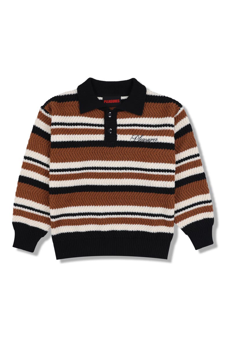 Cooper Stripe Polo Sweater, Alternate, color, BROWN