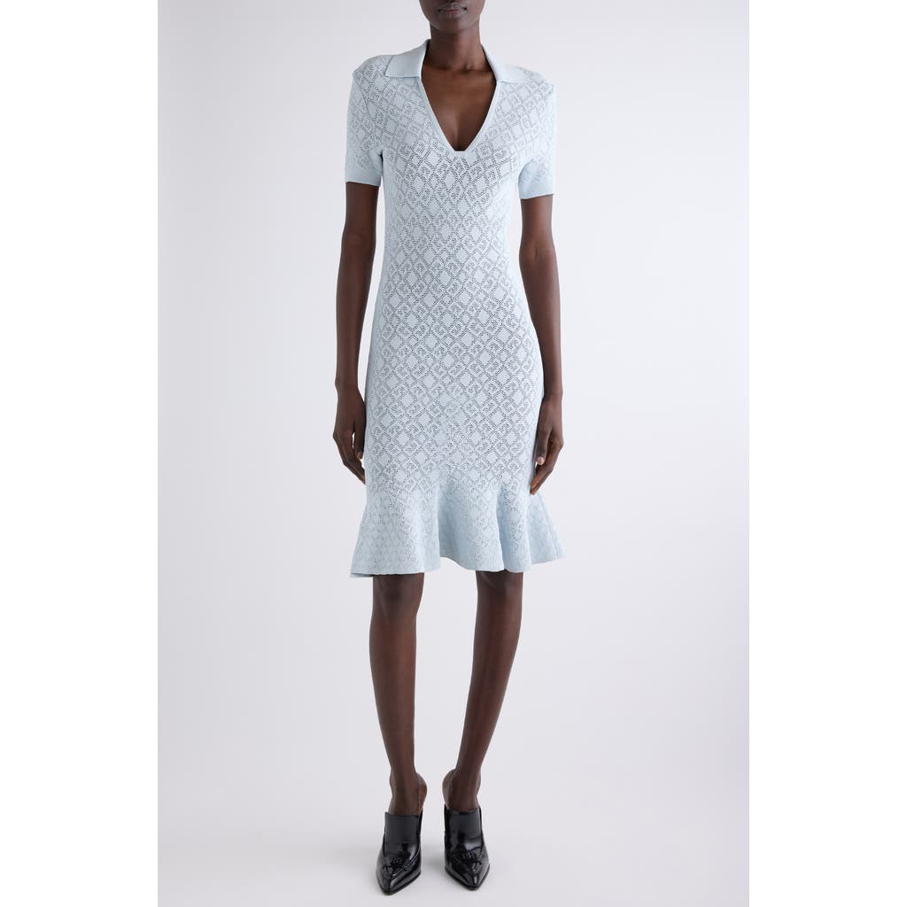 Givenchy Monogram 72 Jacquard Knit Polo Dress In Pale Blue