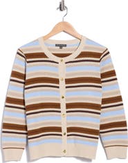 Adrianna Papell Striped Button Cardigan