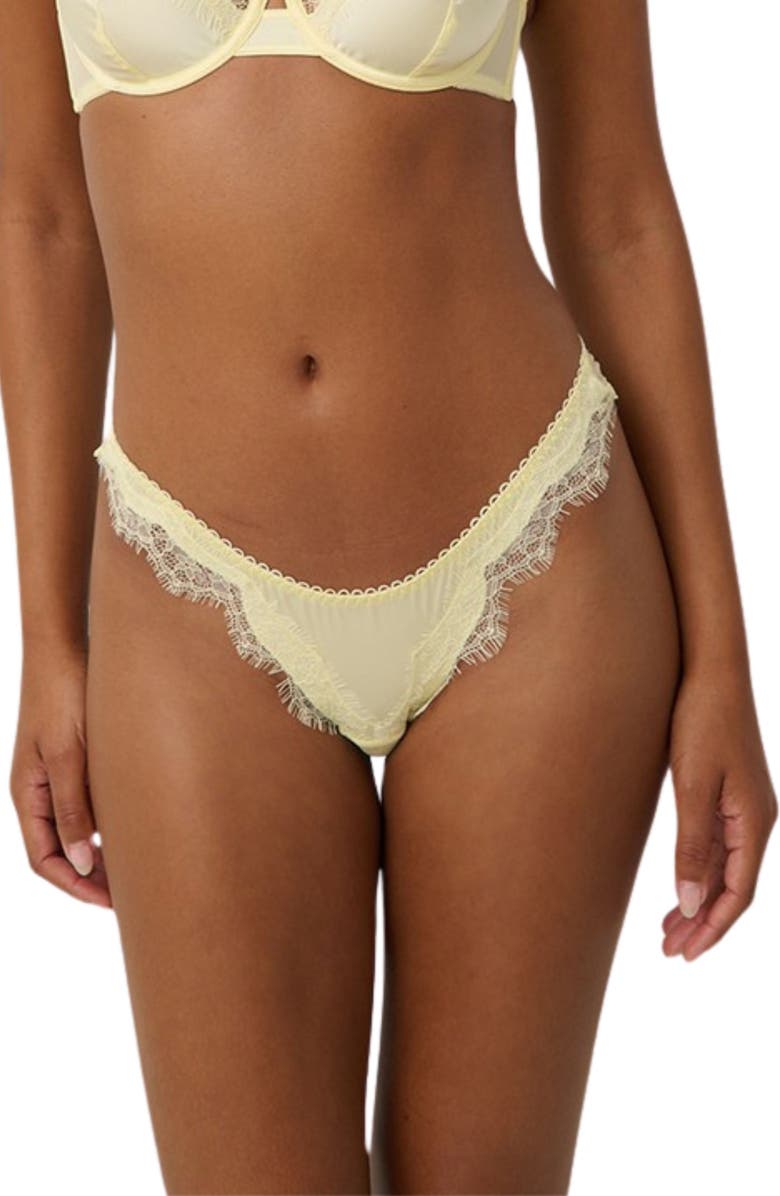 Kat The Label Sorrento Lace Trim High Leg Thong, Alternate, color, Limoncello
