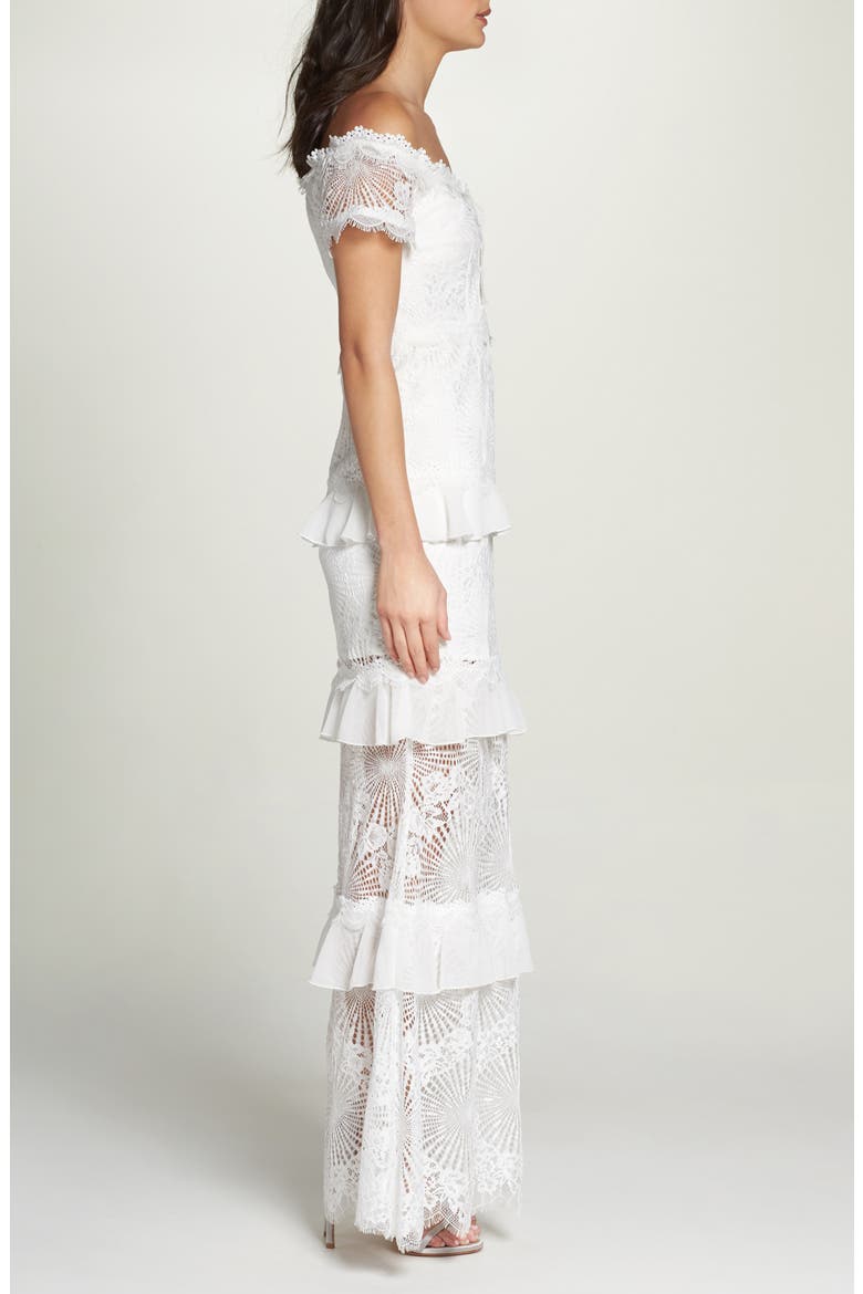 Off the Shoulder Ruffle Tier Mermaid Gown, Alternate, color, IVORY