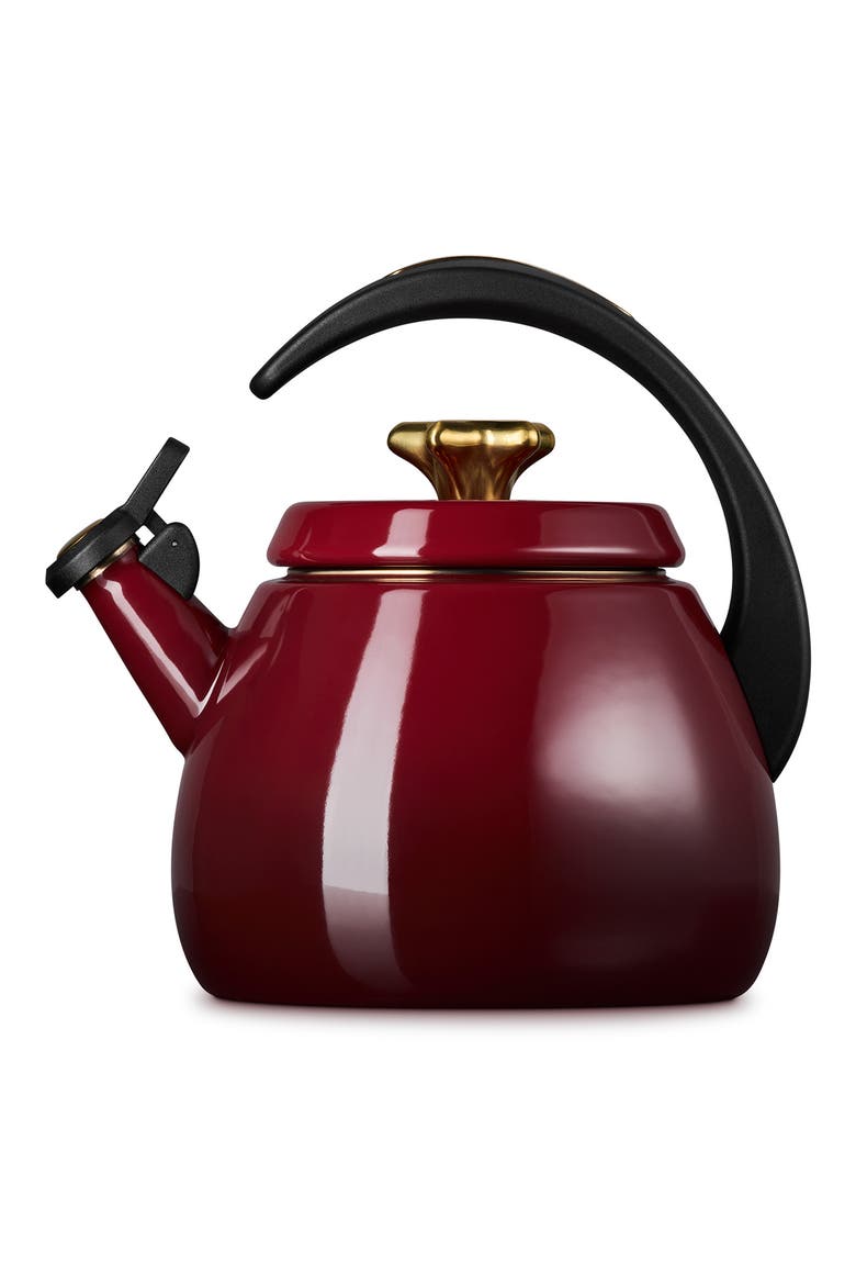 Star Knob Enamel on Steel Whistling Tea Kettle, Alternate, color, GARNET