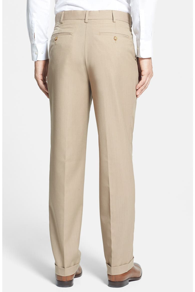 Self Sizer Waist Plain Weave Pleated Washable Trousers, Alternate, color, TAN