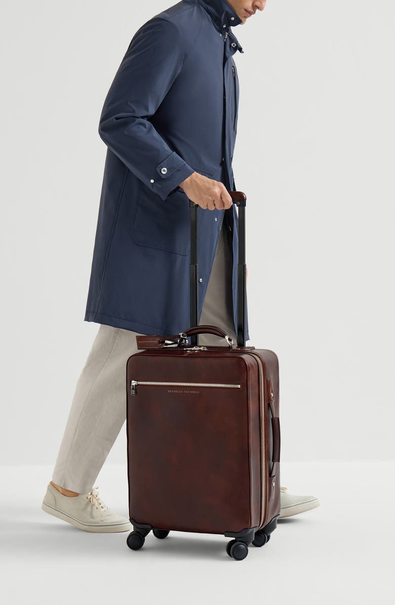 Brunello Cucinelli Burnished calfskin suitcase, Alternate, color, Burgundy