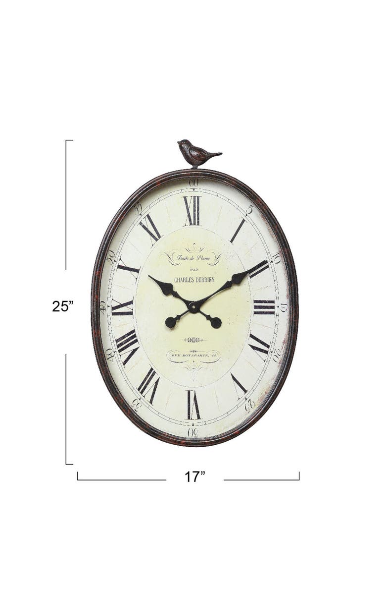Storied Home Oval Metal Wall Clock with Bird, Antique Bronze, Alternate, color, 