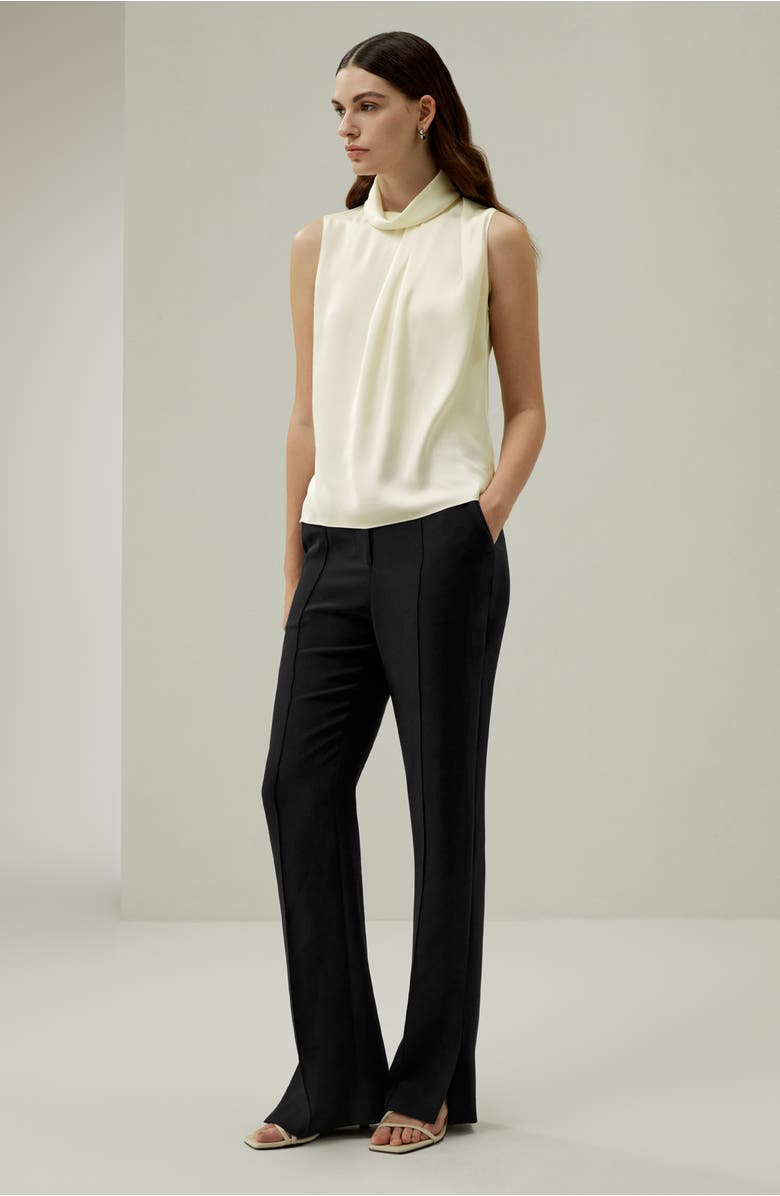 Lilysilk Women's Asymmetrical Sleeveless Cowl Neck Silk Top, Alternate, color, Lily White
