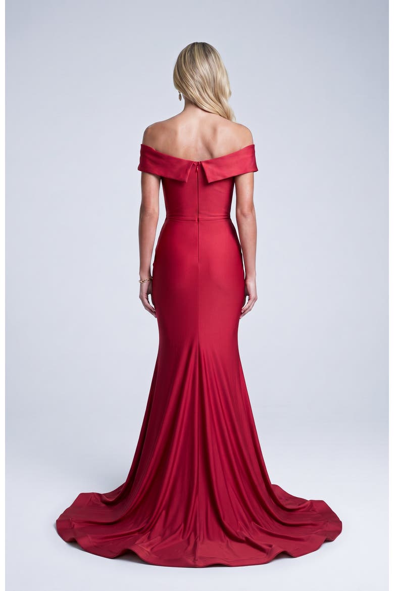 Off The Shoulder Ruched Mermaid Evening Gown, Alternate, color, Red