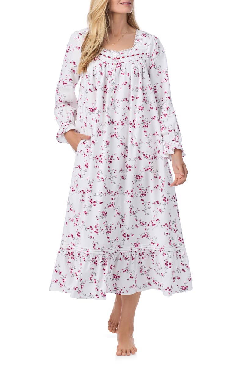 Eileen West Long Sleeve Cotton Blend Flannel Ballet Nightgown, Alternate, color,