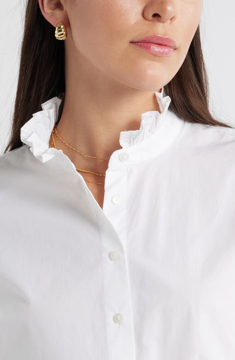 Caslon<sup>®</sup> Ruffle Puff Sleeve Cotton Button-Up Shirt, Alternate, color, White
