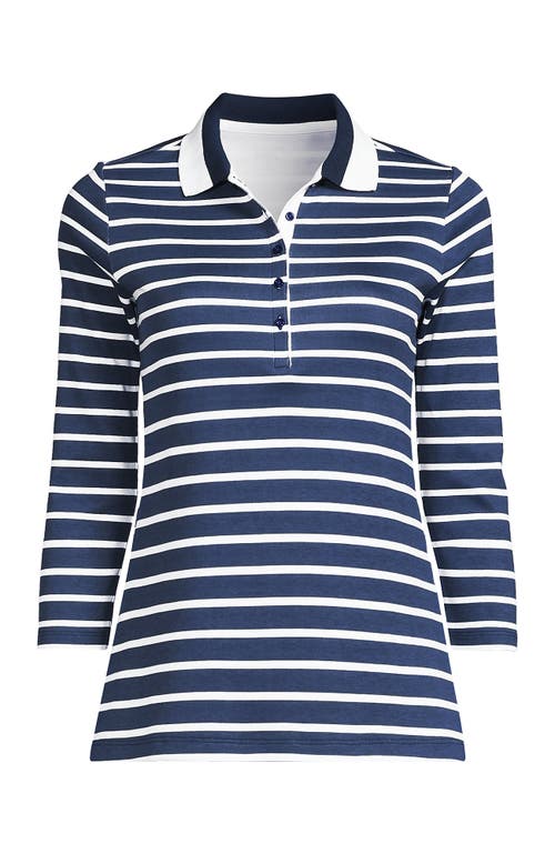 Lands' End 3/4 Sleeve Supima Cotton Polo Shirt In Blue