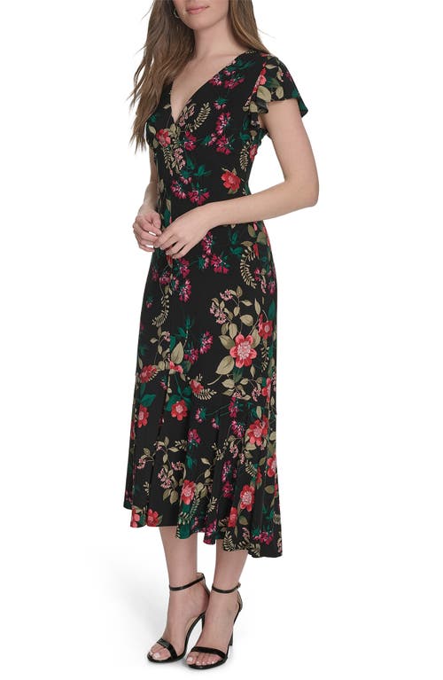 Tommy Hilfiger Flutter Sleeve Jersey Midi Dress In Multi