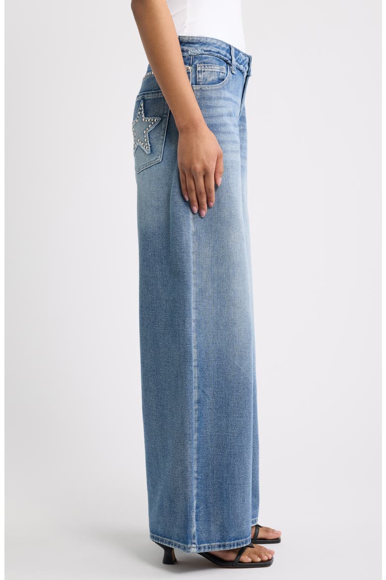 Studded Star Pocket High Waist Wide Leg Jeans, Alternate, color, 08C - LIGHT MEDIUM