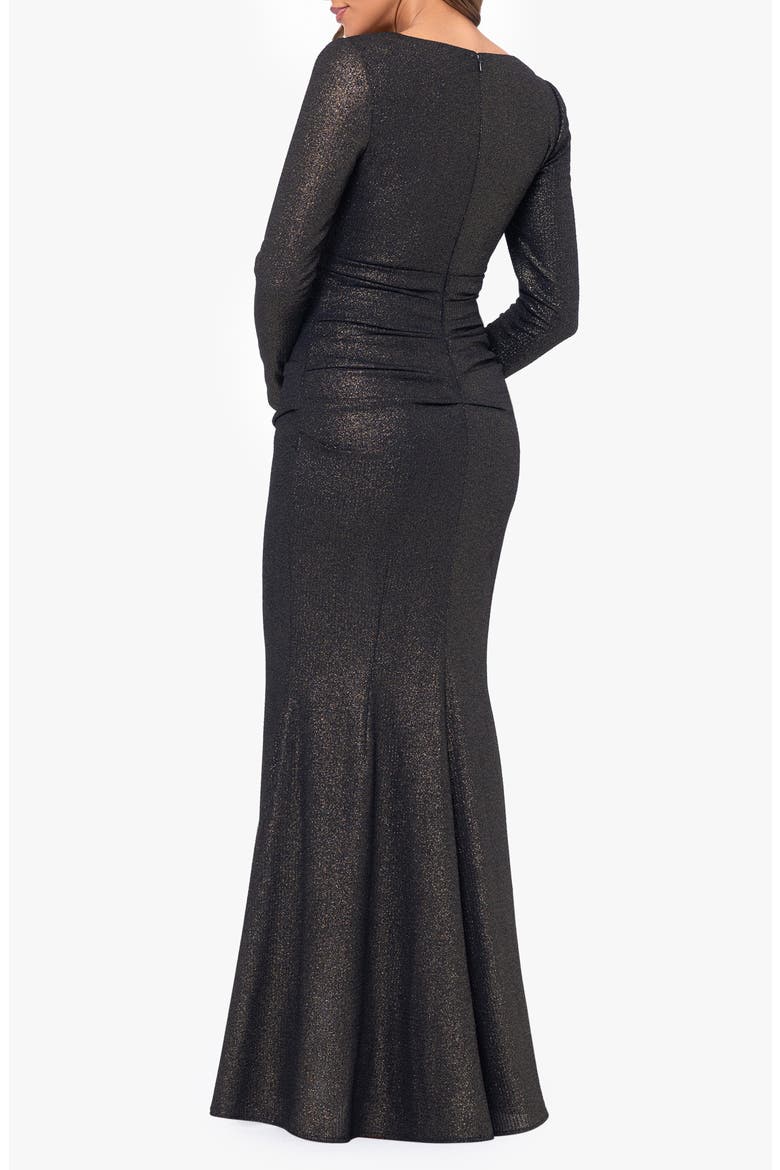 Long Sleeve Metallic Ruched Gown, Alternate, color, BLACK/ GOLD
