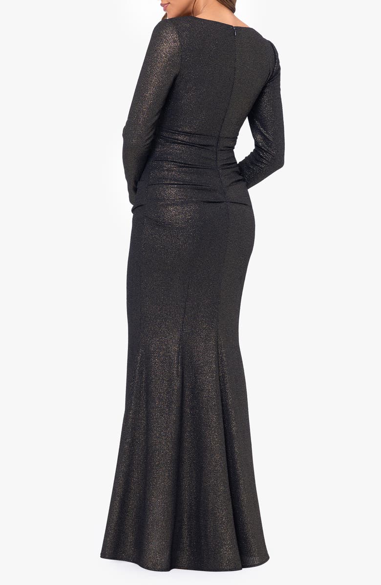 Xscape Evenings Long Sleeve Metallic Ruched Gown, Alternate, color,